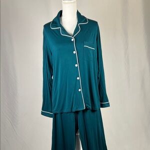 Teal Women's Pajama Set with White Trim